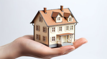 Hand holding a house. New offers in the real estate market. Generative AIの素材