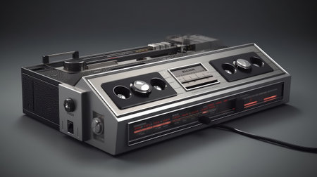 Retro outdated portable cassette tape recorder. Generative AIの素材