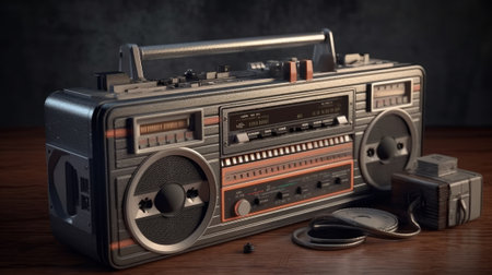 Retro outdated portable cassette tape recorder. Generative AIの素材