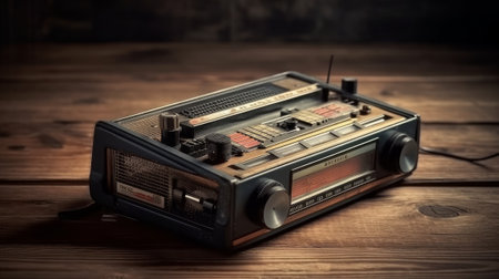 Retro outdated portable cassette tape recorder. Generative AIの素材