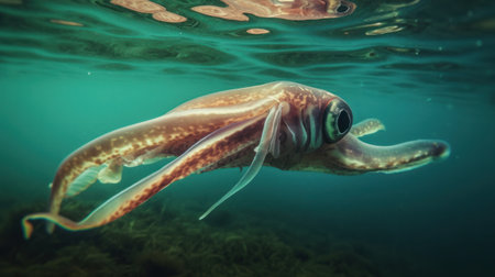 Squid in the ocea. Generative AIの素材