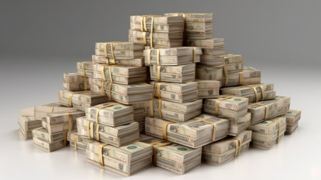 Stacks of money bill on a white background. Generative AIの素材