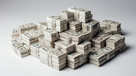 Stacks of money bill on a white background. Generative AIの素材