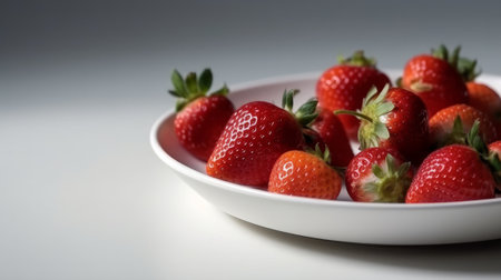 Lot of strawberries in a plate on the kitchen table. Generative AIの写真素材