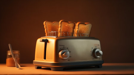 Toaster with toasted bread. Generative AIの素材