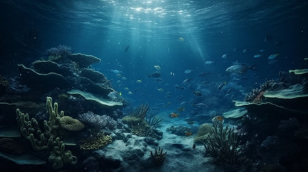 Underwater ocean with its inhabitants. Generative AIの素材