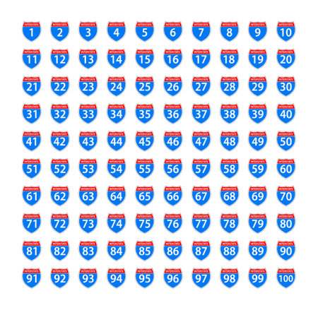Set Blank American Interstate Highway sign. United States Highway shieldのイラスト素材