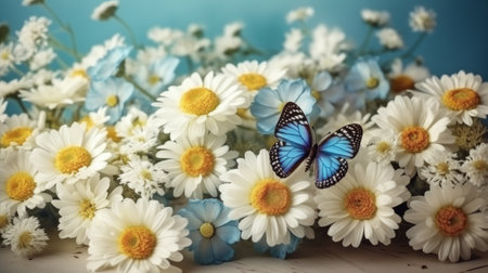 Amazing background with hydrangeas and daisies. Generative AIの素材