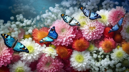 Amazing background with hydrangeas and daisies. Generative AIの素材