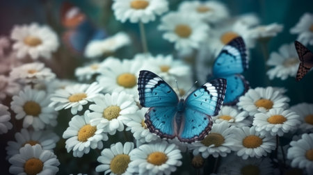 Amazing background with hydrangeas and daisies. Generative AIの素材