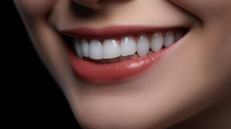 Beautiful toothy smile, close up. Generative AIの素材