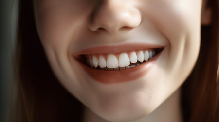 Beautiful toothy smile, close up. Generative AIの素材