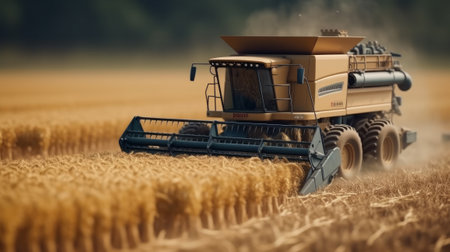Combine harvester harvesting ripe wheat. Generative AIの素材