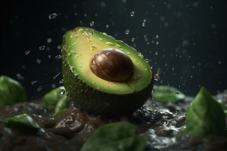 A cut fresh ripe green avocado. Generative AIの素材