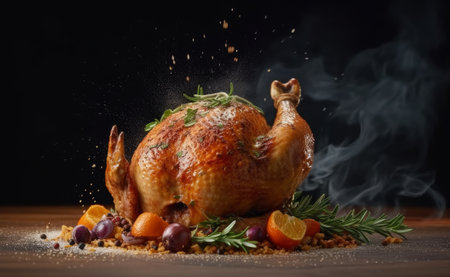 Baked whole chicken. Generative AIの素材