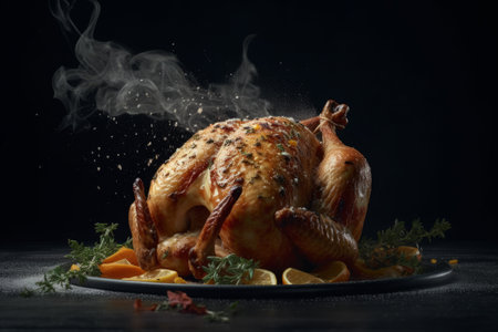 Baked whole chicken. Generative AIの素材