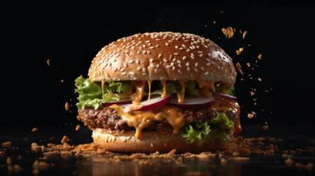 Fresh tasty burger. Generative AIの素材