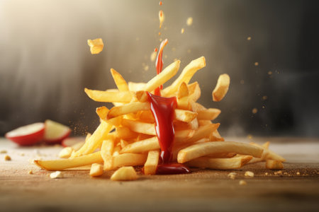 French fries with ketchup. Generative AIの素材