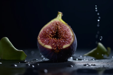 Fresh fig fruit and half on black backgraund. Generative AIの素材