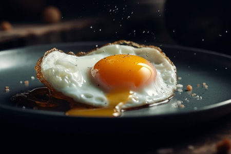 Fried eggs in an iron pan. Generative AIの素材