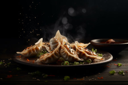 Gyoza Japanese korean dumplings on plate. Generative AIの素材