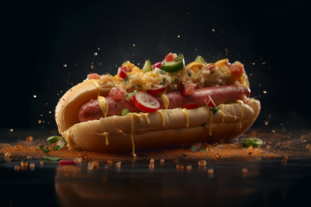 Hot dog with ketchup and mustard. Generative AIの素材