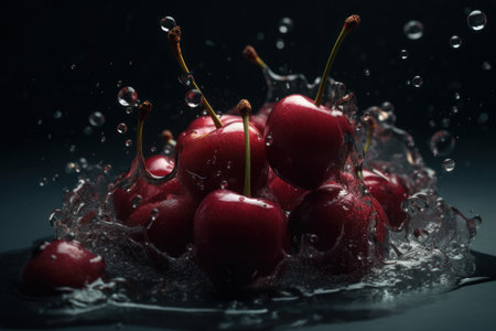 Fresh cherry close-up. Generative AIの素材