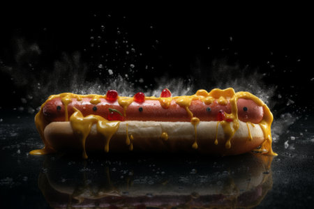 Hot dog with ketchup and mustard. Generative AIの素材