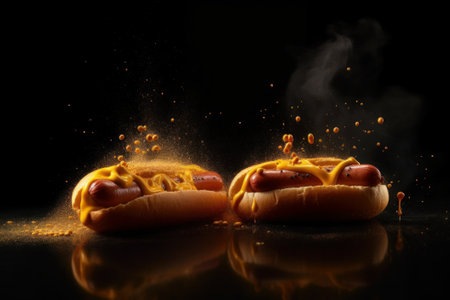 Hot dog with ketchup and mustard. Generative AIの素材