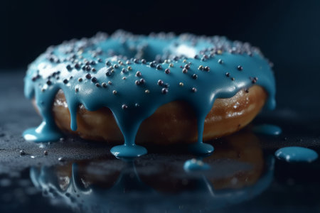 Delicious blue donuts on black background. Generative AIの素材