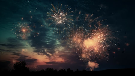 Bright colourful fireworks. Generative AIの素材