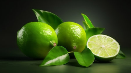Fresh lime fruit with leaf. Generative AIの素材