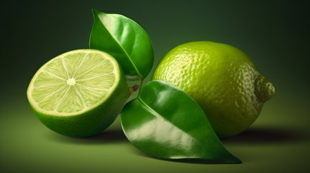 Fresh lime fruit with leaf. Generative AIの素材
