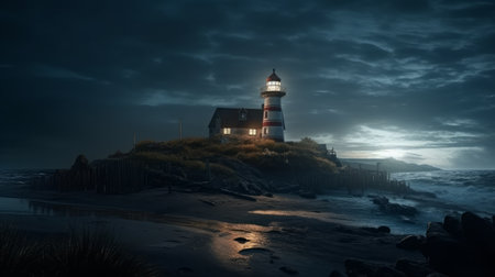lighthouse on the coast at night. Generative AIの素材