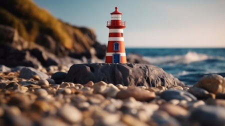 lighthouse on the shore close-up. Generative AIの素材