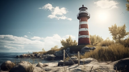 lighthouse on the shore close-up. Generative AIの素材