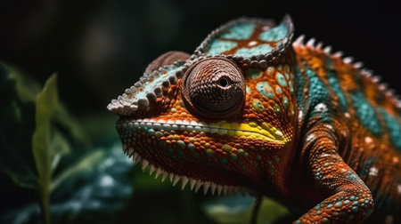 Macro shots green chameleon. Generative AIの素材