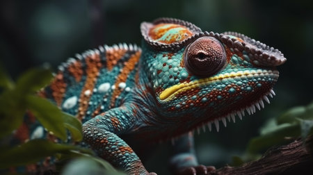 Macro shots green chameleon. Generative AIの素材