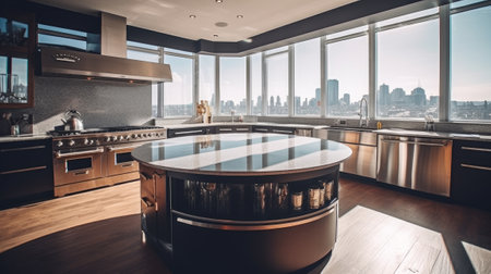 General view of luxury kitchen. Generative AIの素材
