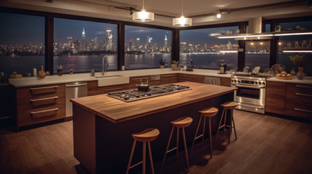 General view of luxury kitchen. Generative AIの素材