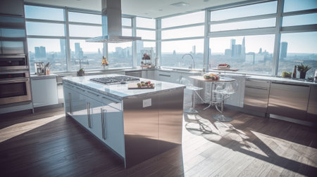 General view of luxury kitchen. Generative AIの素材