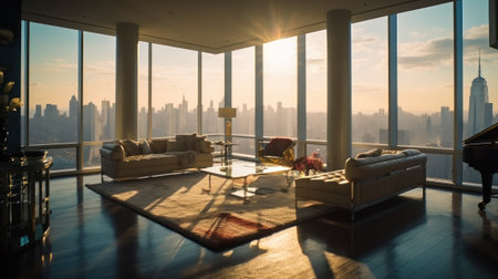 Livingroom working area. Modern interior design. Generative AIの素材