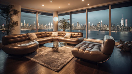 Livingroom working area. Modern interior design. Generative AIの素材