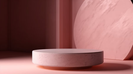 Photo round stone podium pedestal with pink table. Generative AIの素材