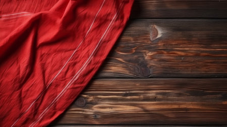 Red tablecloth on wooden table top view. Generative AIの素材