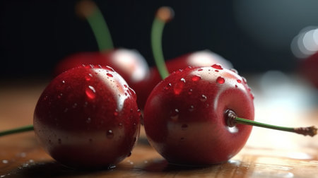 Ripe cherries on a white table. Generative AIの素材