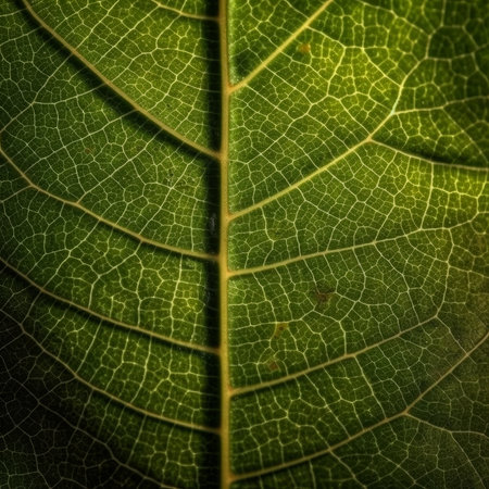 Texture of a green leaf with veins close-up sunny day. Generative AIの素材