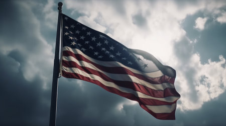 USA American Flag Wave Close Up for Memorial Day. Generative AIの素材