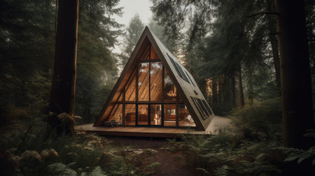 A cabin in the middle of a forest. Generative AIの素材