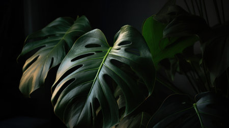Abstract green leaf texture, nature background, tropical leaf. Generative AIの素材